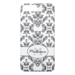 White and Black vintage damask pattern Monogram iPhone 7 Plus Case