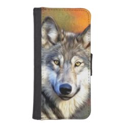Wolf Art Painting Wallet Phone Case For iPhone SE/5/5s