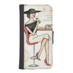 Woman and Wine Glass iPhone SE/5/5s Wallet Case