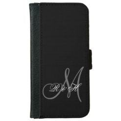 YOUR MONOGRAM INITIALS | SIMPLE BLACK GREY WALLET PHONE CASE FOR iPhone 6/6S