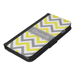 Yellow Dk Gray White LG Chevron Gray Name Monogram iPhone 6/6s Plus Wallet Case