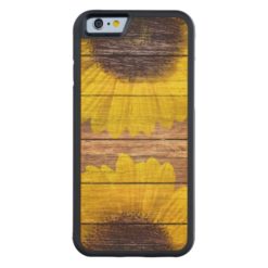 Yellow Sunflowers Rustic Vintage Brown Wood Carved Maple iPhone 6 Bumper Case