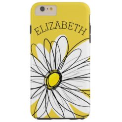 Yellow and White Whimsical Daisy with Custom Text Tough iPhone 6 Plus Case