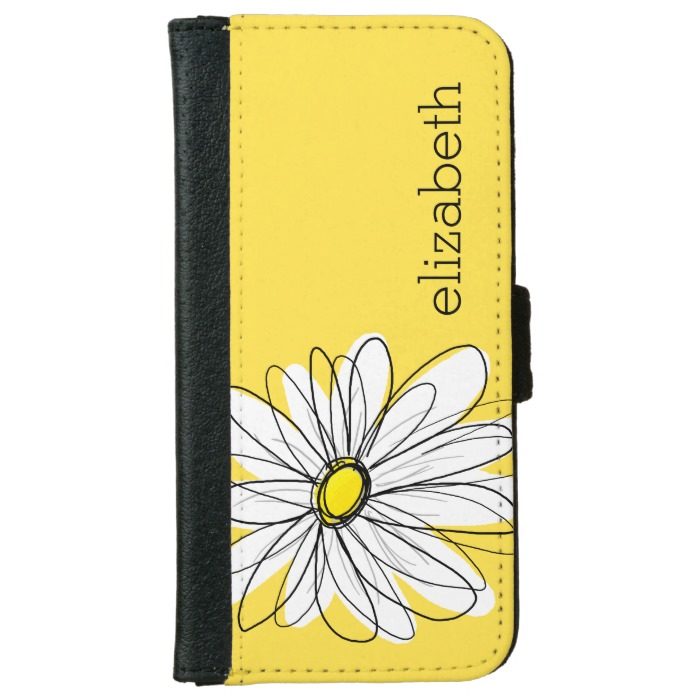 Yellow and White Whimsical Daisy with Custom Text Wallet Phone Case For iPhone 6/6s