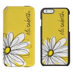 Yellow and White Whimsical Daisy with Custom Text iPhone 6/6s Wallet Case