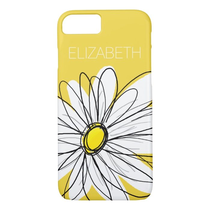 Yellow and White Whimsical Daisy with Custom Text iPhone 7 Case