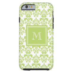 Your Monogram Light Green Damask Pattern 2 Tough iPhone 6 Case