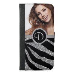 Zebra Glitter Monogram Custom Photo iPhone 6/6s Plus Wallet Case