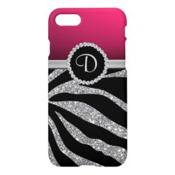 Zebra Glitter Monogram Pink iPhone 7 Case
