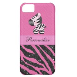 Zebra & Pink & Black Faux Glitter Animal Print Cover For iPhone 5C