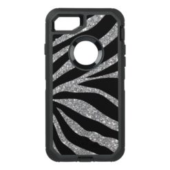 Zebra Print Glitter Black OtterBox Defender iPhone 7 Case