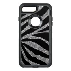 Zebra Print Glitter Black OtterBox Defender iPhone 7 Plus Case