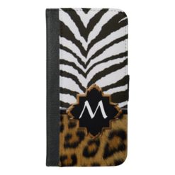 Zebra and Leopard Print Quatrefoil Monogram iPhone 6/6s Plus Wallet Case