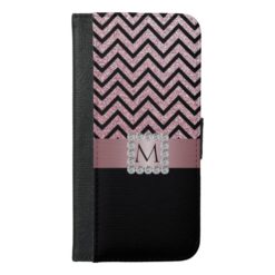 Zig Zag and Glitter Monogram Pink iPhone 6/6s Plus Wallet Case