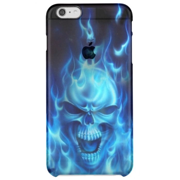 blue skull head with flames tribal clear iPhone 6 plus case