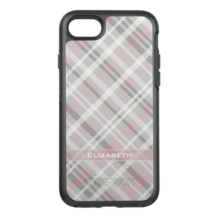 cute gray pink plaid OtterBox symmetry iPhone 7 case