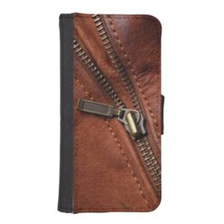 iPhone: Zipper of Brown Leather Biker Jacket iPhone SE/5/5s Wallet