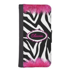 personalized name girly chic zebra print wallet phone case for iPhone SE/5/5s