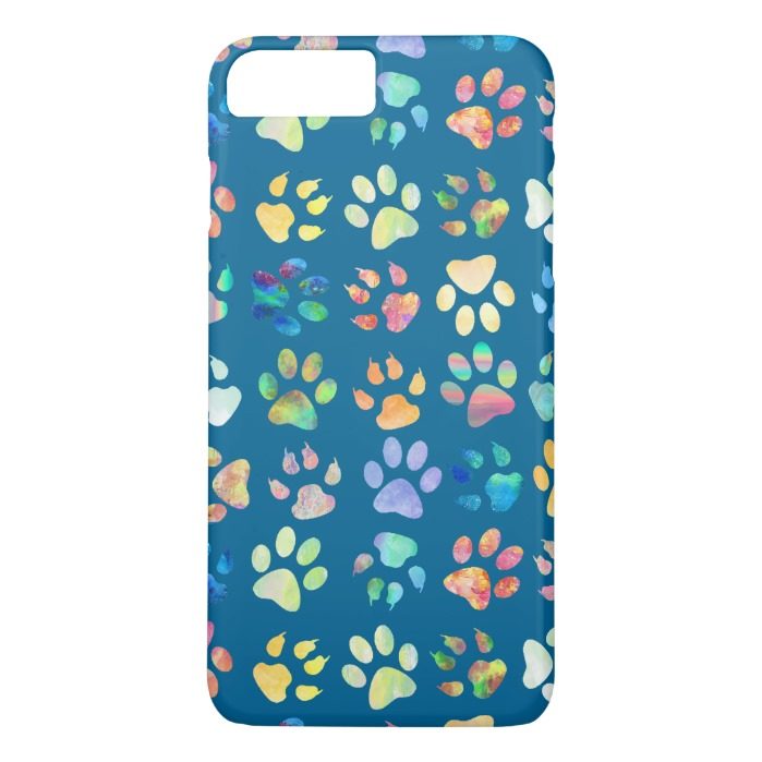 trendy paw prints pattern on blue iPhone 7 plus case