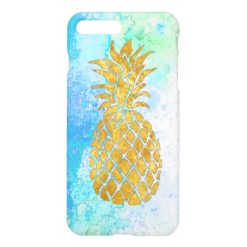 watercolor gold foil look pineapple iPhone 7 plus case