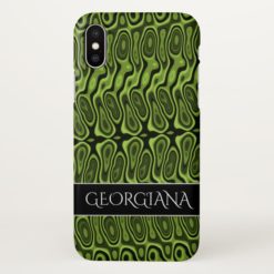 Abstract Green Liquid-Like Splotch Pattern + Name iPhone X Case