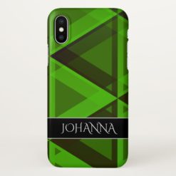 Abstract Green Triangles Pattern + Custom Name iPhone X Case