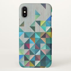 Aged Faux Wood With Modern Colorful Triangles iPhone X Case