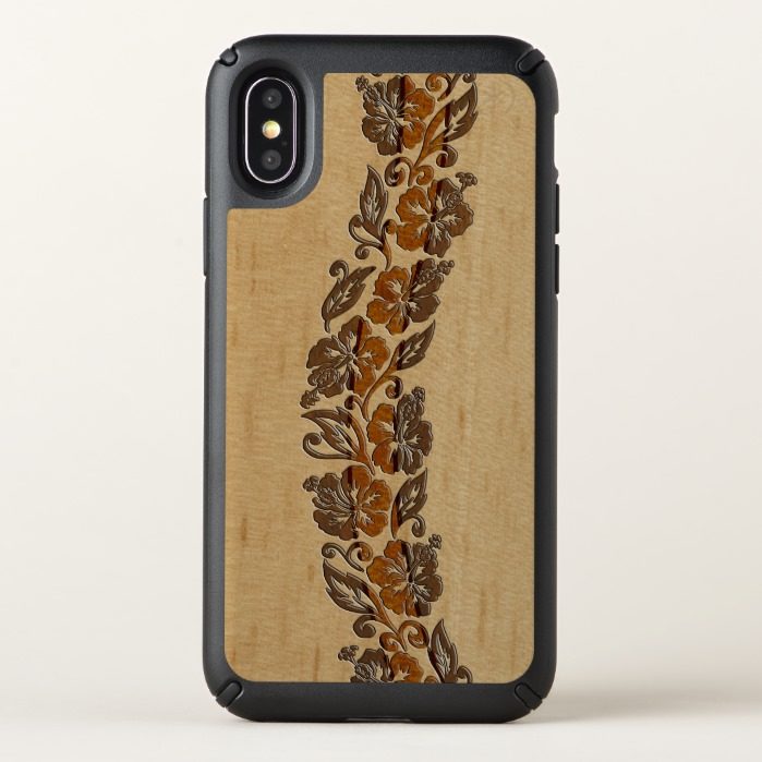 Anini Beach Hibiscus Floral Faux Wood Speck iPhone X Case