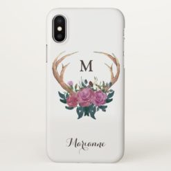 Antler and roses chic monogrammed iPhone x Case