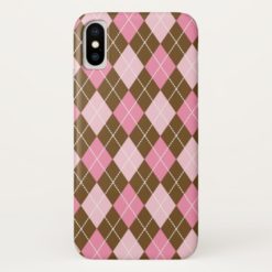 Argyle Pattern (Rhombus Pattern) - Pink Brown iPhone X Case