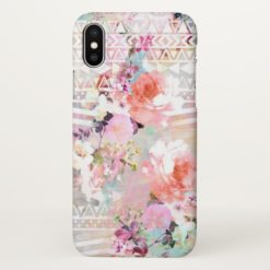 Aztec Pink Teal Watercolor Chic Floral Pattern iPhone X Case