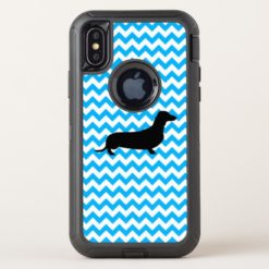 Baby Blue Chevron With Dachshund Silhouette OtterBox Defender iPhone X Case