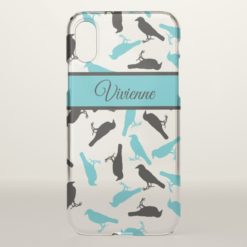Black And Turquoise Crow Pattern iPhone X Case