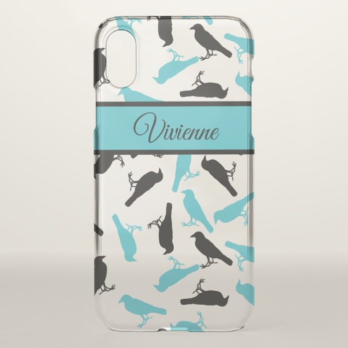 Black And Turquoise Crow Pattern iPhone X Case