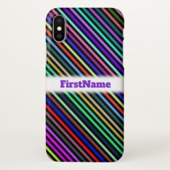 Black & Colorful Lines Pattern Custom Name iPhone X Case