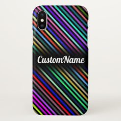 Black & Colorful Lines Pattern w/ Custom Name iPhone X Case