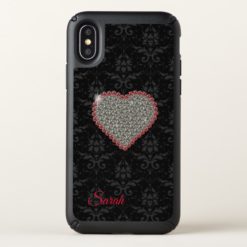 Black Damask Diamond Heart iPhone X Case