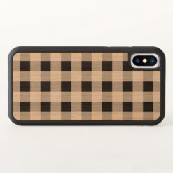 Black Gingham Plaid on Wood Inlay iPhone X Case