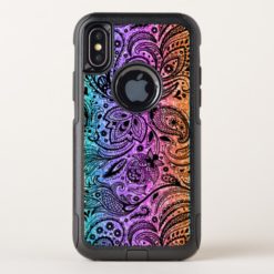 Black Paisley & Colorful Faux Glitter Texture OtterBox Commuter iPhone X Case