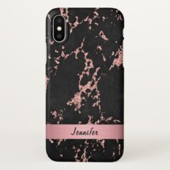 Black Rose Gold Marble Stone With Your Name iPhone X Case