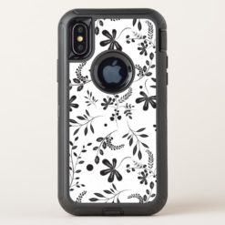 Black White Boho Wildflower Floral Pattern OtterBox Defender iPhone X Case
