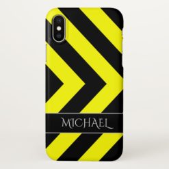 Black & Yellow Chevron-Like Pattern + Custom Name iPhone X Case
