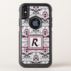 Black and Pink Damask Monogram OtterBox Commuter iPhone X Case