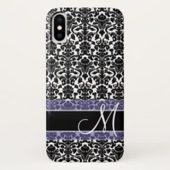 Black and White Damask Pattern with Monogram iPhone X Case