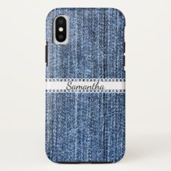 Blue Denim Look with Ribbon iPhone X Case