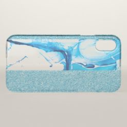 Blue Elegant Faux Marble Paint and Glitter Look iPhone X Case
