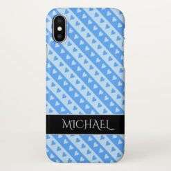 Blue Hearts and Stripes Pattern + Custom Name iPhone X Case
