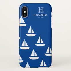 Blue Nautical Sail Boats Personalized Family Name iPhone X Case