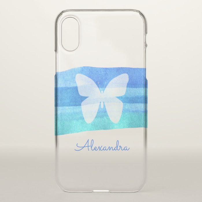 Blue Watercolor Butterfly Personalized iPhone X Case