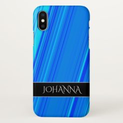 Blue and Cyan Lines Pattern + Custom Name iPhone X Case